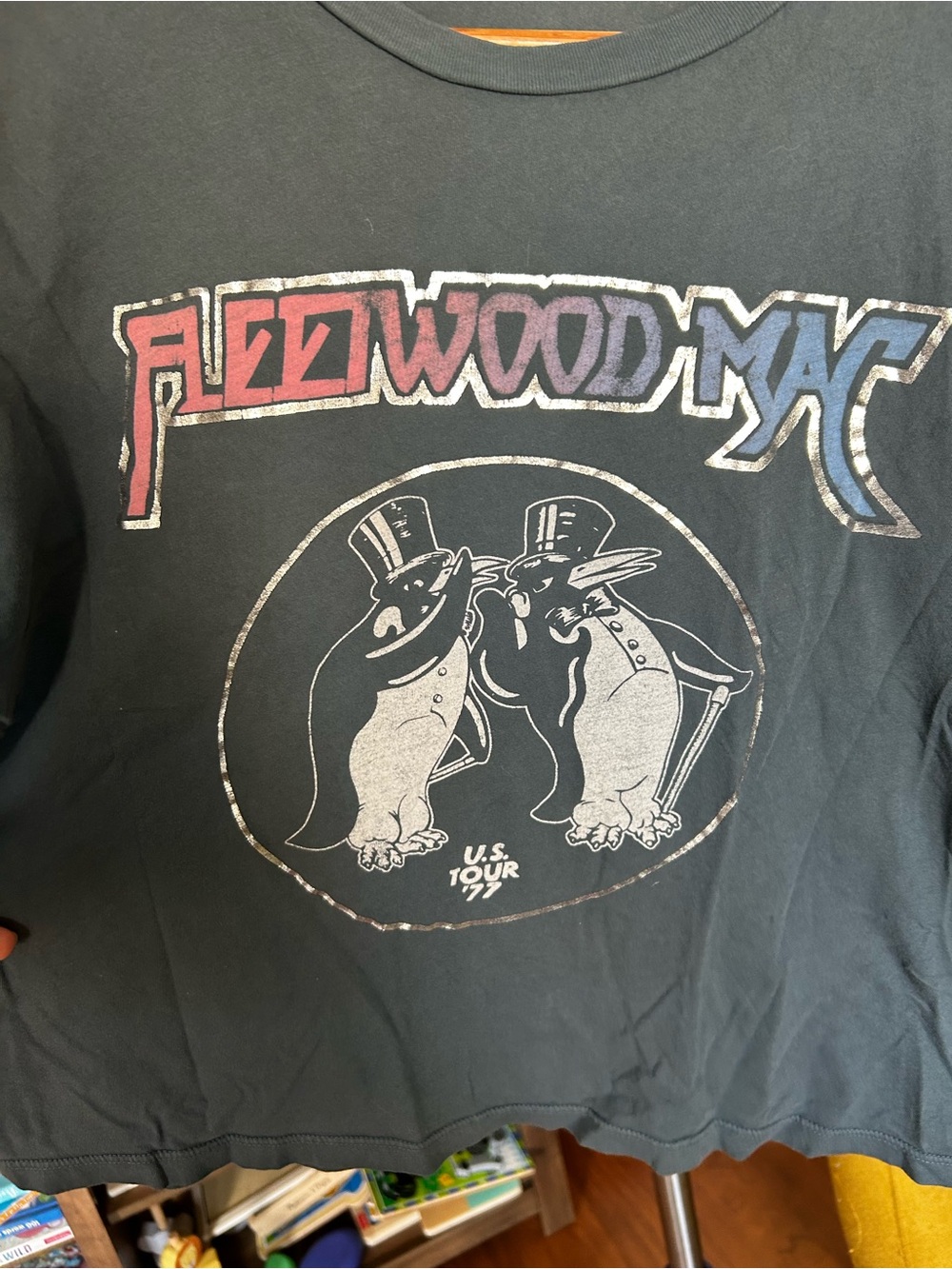 Daydreamer Fleetwood Mac Boxy Black Tee with Pink & Blue Graphic - Picture 2 of 5